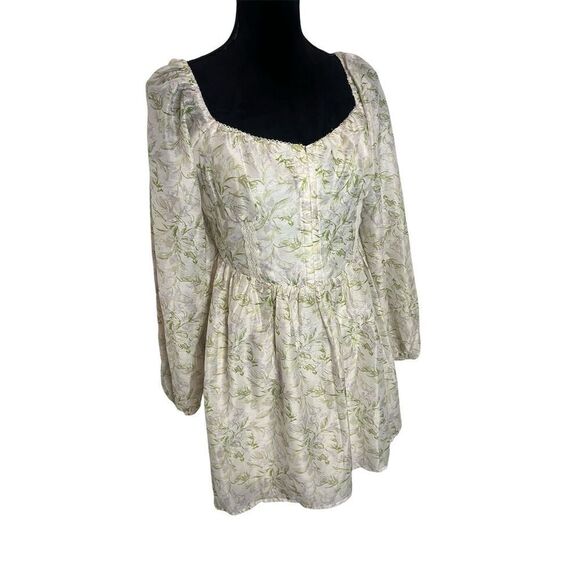 NWT LUSH FLORAL PRARIE COTTAGE CORE PUFF SLEEVE CREAM MINI DRESS WOMENS SIZE M - Picture 4 of 7